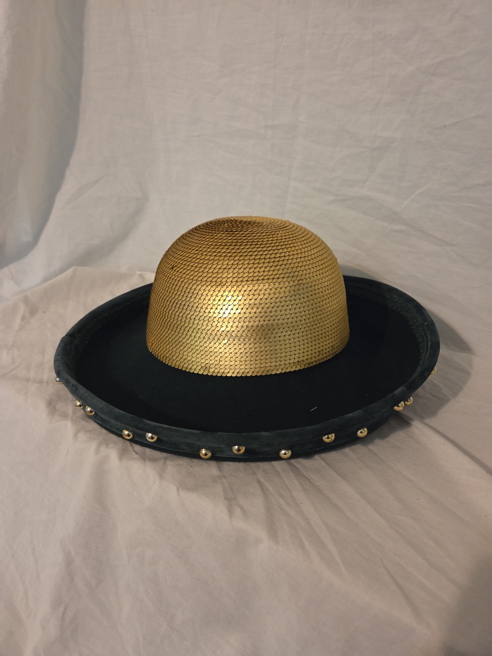Dark Green Brim Gold Dome Stud Hat